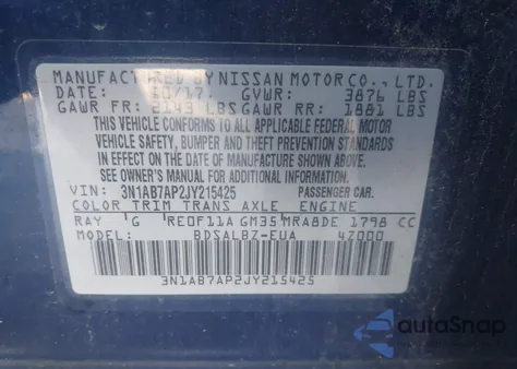 2018 Nissan Sentra S из США, поврежденный, VIN 3N1AB7AP2JY215425